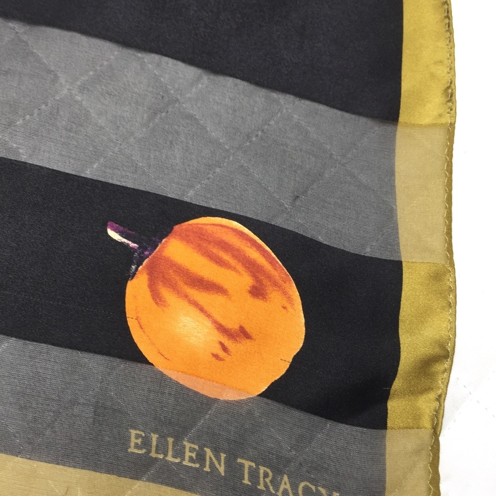 Ellen Tracy Scarf 21 inch Square Black with Gold Edge in Vegetable Print - Picture 4 of 9